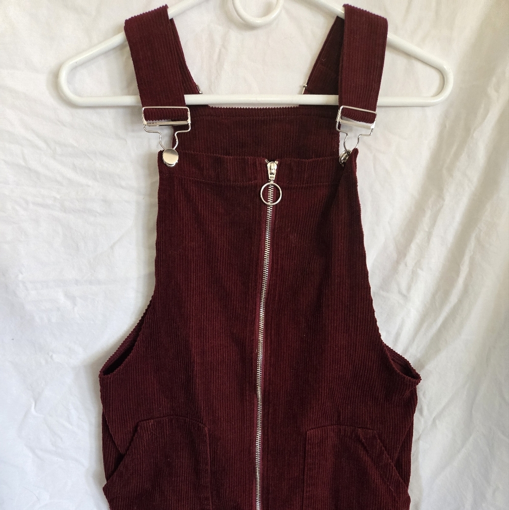 Burgundy Corduroy Overall Dress